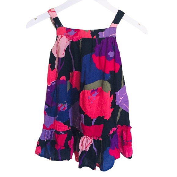 GAP Sleeveless Floral Dress With Scalloped Bottom Navy Blue Girl 4Y - Picture 1 of 11